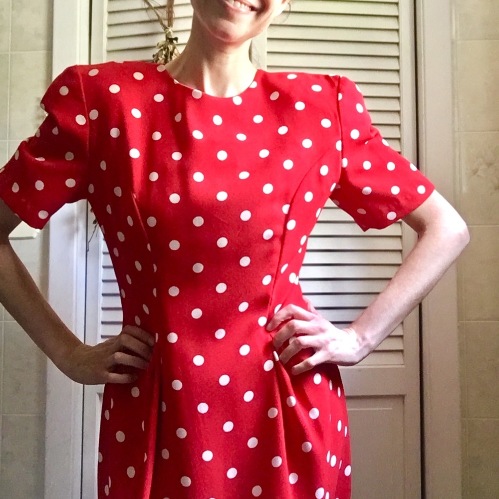 {Vintage Ms Chaus} Red & White Polka Dot Dress, 6 - Picture 1 of 8